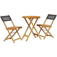 vidaXL 3-tlg. Bistro-Set Schwarz Poly Rattan und Massivholz