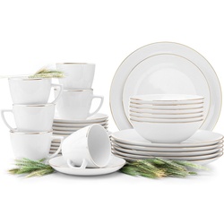 Konsimo Kombiservice »BOSS Tafelservice Kaffeeservice Teeservice« (30-tlg), 6 Personen, Porzellan, rund, 350ml goldfarben|weiß
