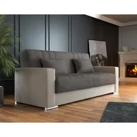 Dmora - 3-Sitzer Schlafsofa Sergio, Sofa mit Stauraum aus Öko-Leder und Stoff, Sofa mit klick-Klack-Öffnung und 2 Kissen, 230 x 96 x 101 cm, Beige und Grau