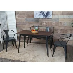 Mendler Esszimmer-Set HWC-H10, 2xEsszimmerstuhl Sitzbank Esszimmertisch, Kunstleder Ulme Holz FSC Industrial Gastronomie ~ grau