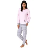 normann Frottee Pyjama langarm Bündchen und Pinguin Stickerei - 50001 in rosa | Gr.: 40-42