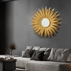 Wandspiegel Wand Dekoration Wohnzimmer Spiegel Sonne Wanddekor Strahlen Wohnraumdeko rund, Metall gold, DxH 71x6 cm