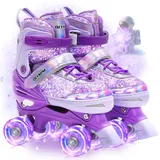 OLYSPM Rollschuhe Kinder Mädchen,4 Verstellbare Größen mit fluoreszierendem Oberteil,Rollschuhe mit Leuchtenden Rädern für Anfänger Weihnachts und Geburtstags Geschenke(Violett)