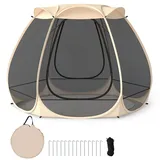 COSTWAY Pop up Zelt für 4–6 Personen, faltbares Outdoor-Campingzelt mit Rundum-Mesh, Tragetasche & Sonnendach, Strandmuschel Braun - Braun