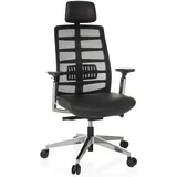 HJH Office Bürostuhl SPINIO Elite L Chefsessel Leder, Kopfstütze und Lordosenstütze verstellbar, Drehstuhl mit Netzrücken, Schwarz