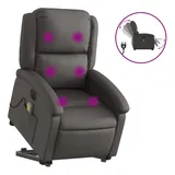 vidaXL Massagesessel mit Aufstehhilfe Elektrisch Grau Echtleder