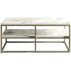 Skye Decor, Forteaus- Forteaus HDL, Gold,Weiß, Couchtische, 47x110,4x52 cm, 100% Melaminbeschichtete Partikelplatte
