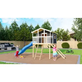 Akubi Stelzenhaus Benjamin Set B terragrau mit Rutsche blau 91213