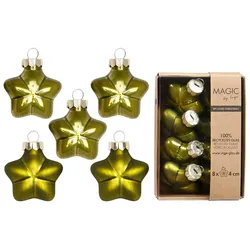 8 Christbaumschmuck Sterne 4cm Glas Christbaumkugeln matt & glänzend kleine Weihnachtskugeln Weihnachten Weihnachtsbaumschmuck Deko Olivgrün
