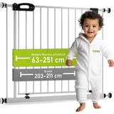 Bomi Türschutzgitter Merle 63-251 cm in Weiß | Ohne Bohren | Schließt automatisch | Kinderschutzgitter Treppengitter | Weiß