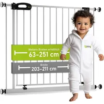 Bomi Türschutzgitter Merle 63-251 cm in Weiß | Ohne Bohren | Schließt automatisch | Kinderschutzgitter Treppengitter | Weiß
