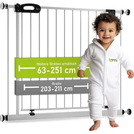 Bomi Türschutzgitter Merle 63-251 cm in Weiß | Ohne Bohren | Schließt automatisch | Kinderschutzgitter Treppengitter | Weiß