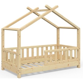 VitaliSpa Kinderbett Hausbett DESIGN 70x140cm Natur Zaun Kinder Holz Haus Hausbett