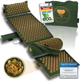 CALM ELEPHANT ORIGINAL® Akupressurmatte mit Kissen XXL Set ULTIMATE 6-teilig, Massagematte Rücken, Verspannungen lösen, Akupunktur Matte, Kissen mit Wärmefunktion, Lenden-& Kniekissen, Fußmatte, grün