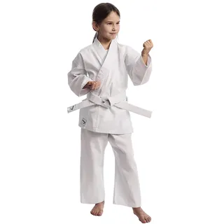 IPPONGEAR Club 2 Karate Gi Set Einsteiger Karateanzug Kinder Anzug inkl weißem Gürtel (Größe 130, Schnürbund, 220gr/m2 (8 oz) Stoffdichte) weiß