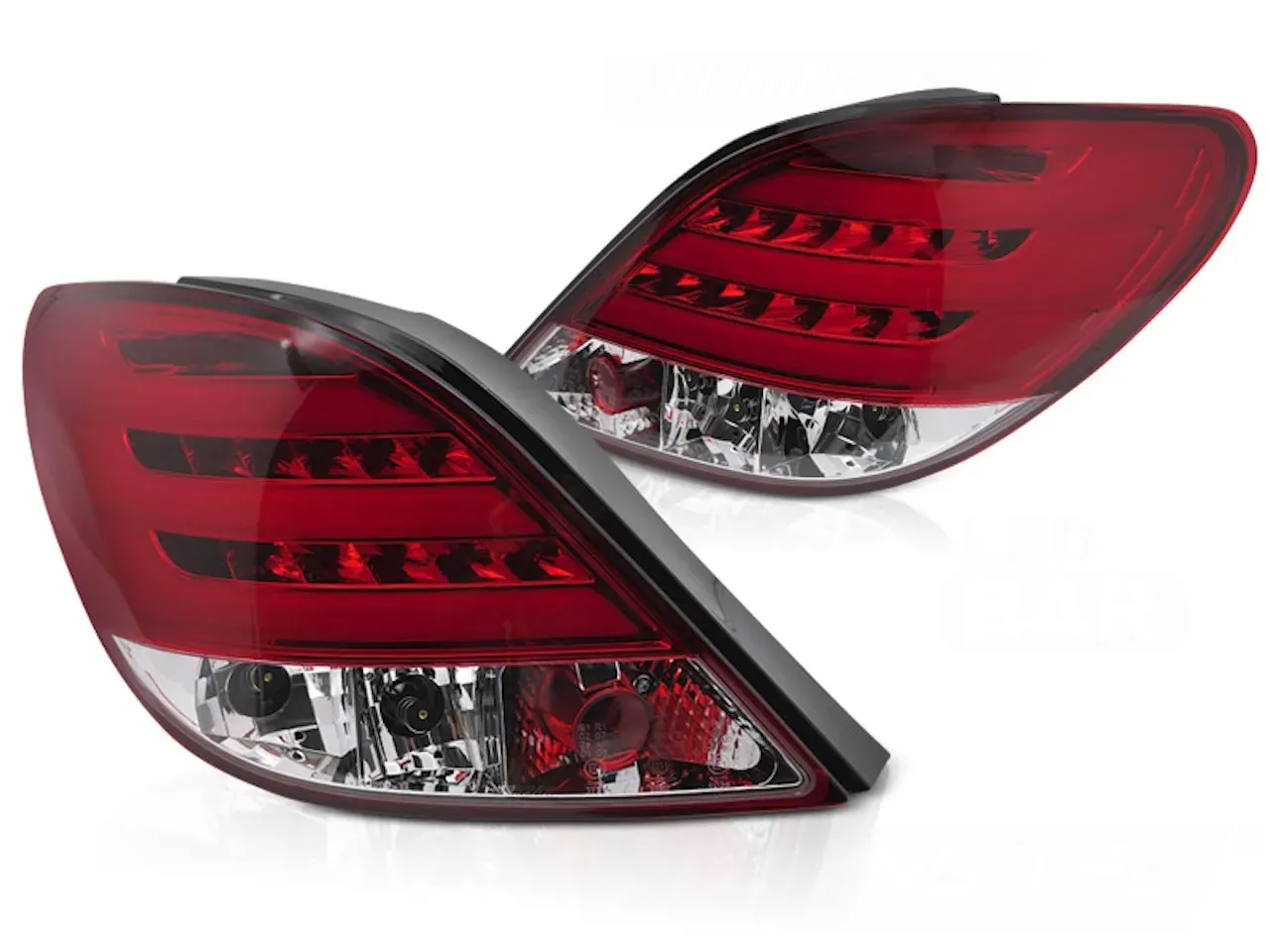 LED Lightbar Rückleuchten für Peugeot 207 Bj. 06-09 Rot/Chrom