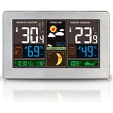 VORRINC Wetterstation Funk mit Außensensor,Wettervorhersage,Farbdisplay,Innen Aussen Digital Thermometer,Hydrometer Feuchtigkeit, DCF Empfangssignal Funkuhr,Mondphase(Silber)