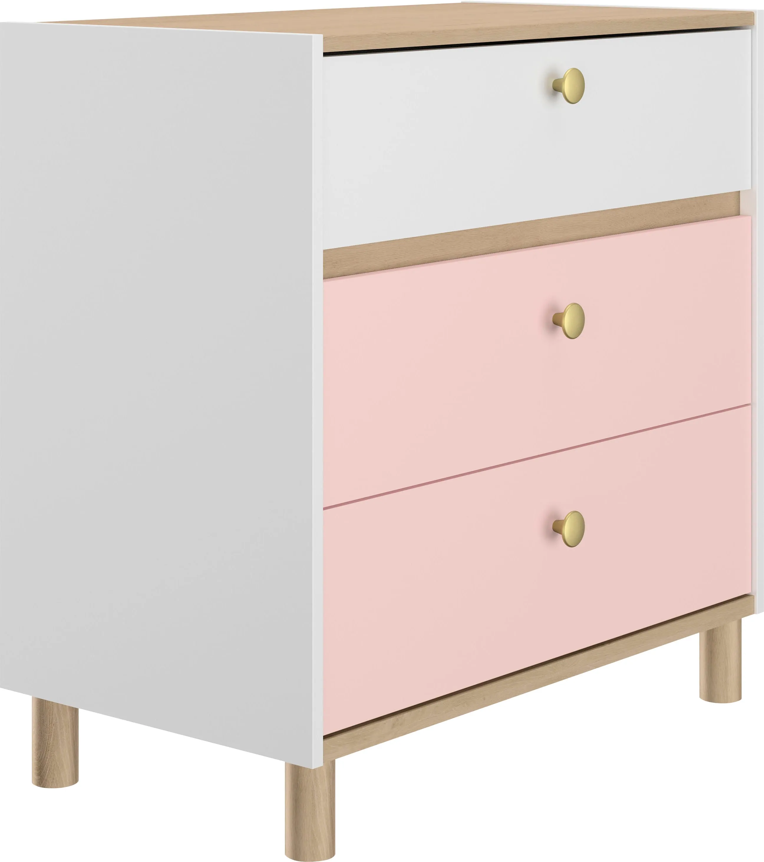 Kommode GAMI "Romy", rosa (weiß, rosa, eiche hell), B:81cm H:82cm T:45cm, Spanplatte, Sideboards, Elegantes Design für eine sanfte und feminine Atmosphäre.