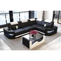 Sofa Dreams Ecksofa Ledercouch Sofa Leder Como L Form Ledersofa, Couch, mit LED, wahlweise mit Bettfunktion als Schlafsofa, Designersofa schwarz