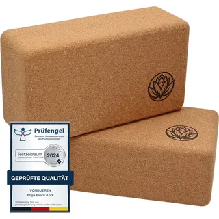 VonBueren Yoga Block VonBueren | Yogablöcke aus Kork | 22 x 7,5 cm je Yogablock | Yogazubehör für Damen und Herren | Hatha Klotz | Yogaklötze