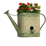 DanDiBo Ambiente Vogelhaus mit Blumentopf zum Aufhängen Metall Deko Gießkanne wetterfest 481999 Nistkasten 40 cm Futterstation für Vögel Shabby Metallkanne Kanne Balkon