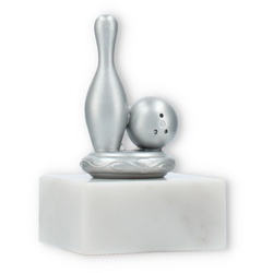 Pokal Metallfigur Kegel und Kugel silbermetallic auf weißem Marmorsockel 10,0cm