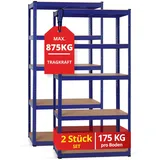 Stagecaptain 2X Set Heavyrack Lagerregal - 5 variabel montierbare Böden - Pulverbeschichtetes Metall - auch als Werkbank umbaubar - Tragkraft pro Boden: 175 kg - Tragkraft gesamt 875 kg - Blau