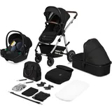 lionelo Amber Kinderwagen 3 in 1 Kombikinderwagen Set sportlicher Sitz fester Babywanne Autositz Tasche Moskitonetz Regenschutz XXL-Dach mit Sonnenschutz
