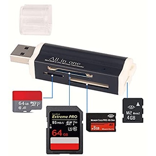 Erisin All in 1 Externer USB 2.0 Speicherkartenleser Adapter für Micro SD MMC SDHC M2 TF 4 Steckplätze kompatibel mit Windows/Mac