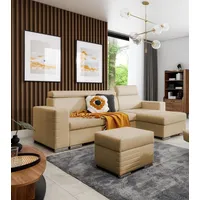 Fun Möbel Ecksofa Schlafsofa inkl. Hocker CANTON Stoff Liverpool Beige Ottomane Rechts - Beige