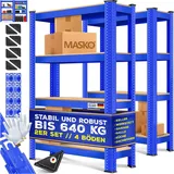 Masko MASKO® 2er-Set Lagerregal Schwerlastregal, Kellerregal, verstellbare Ablagen, MDF-Platten Regal aus Metall, Steckregal, Werkstattregal, Keller, Garage
