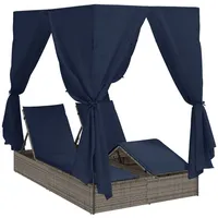 VidaXL Doppelliege Set aus 2 Grau und Marineblau Rattan
