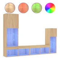VidaXL 4-tlg. Wohnwand mit LED-Beleuchtung Sonoma-Eiche Holzwerkstoff