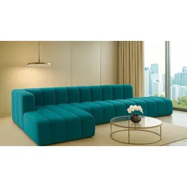 kaiser möbel Ecksofa mit Hocker GRAND L, stoff Salvador, Azurblau, Links - Blau