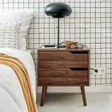 sweeek Nachttisch mit Holzdekor, nussbaumfarben, 2 Schubladen, Beine aus massiver Kiefer