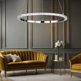 WOFI Hängeleuchte Wohnzimmer Pendelleuchte Höhenverstellbar Kristall Led Lampe, Kristalloptik 3 Stufen dimmer, Metall Chrom, 1x Led 26w 3400lm 3000k, Lxbxh 60,5x60,5x150 cm; 11508