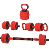 4-in-1-fitnessgeräte-set (20 Kg), Umwandelbar In Kettlebell, 2 Kurzhanteln, Langhantel Und Liegestützgriff, Rot