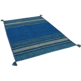 Pergamon Natur Teppich Kelim Navarro Blau, 200x300cm