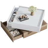 OKWISH Couchtisch 360° drehbare Tischplatte (Satztisch, Wohnzimmertisch Beistelltisch, Wohnzimmertisch, 1-St., 2 Schubladen, 60*60*38cm), mit Gleitschienendesign