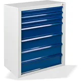 PROREGAL Schubladenschrank Kobra mit 7 Schubladen | HxBxT 90x70x43,5cm | Lichtgrau/Blau