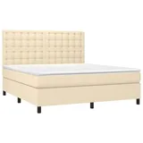 vidaXL Boxspringbett mit Matratze Creme 160x200 cm Stoff