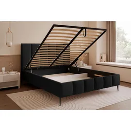 Selsey Polsterbett 140x200 cm, mit Bettkasten, Lattenrost und Metallfüßen, schwarz -