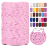 Polyester Makramee Garn 3mm X 225m,Makramee Band,Makramee Kordel 100% Polypropylene Yarn Makramee Schnur Kordel Garn Zum HäKeln FüR Makramee Blumenampel Deko KnüPfen Taschen DIY (Hell-pink, 1 Pcs)
