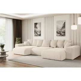 altdecor Ecksofa mit Schlaffunktion und Bettkasten Corner Sofa Eckcouch Couch U-Form universal, links/rechts angeordnet Schlafcouch Ausziehbar Wohn... - Creme