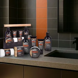 Brubaker Cosmetics Spa Sport Musk Bade- und Dusch-Set für Männer mit Duschgel, Schaumbad, Gesichtscreme, Peeling, Körperlotion, Seife + Waschlappen in Werkzeugkasten