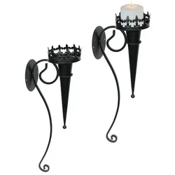 Lex 2er Set Wandkerzenhalter aus Metall Wanddeko Kerzenhalter Wandlicht schwarz