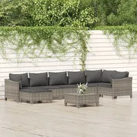 Ankonbej 8-tlg. Garten-Lounge-Set mit Kissen Grau Poly Rattan