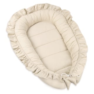 PIMKO Babynest mit rüschen Babynestchen für Baby Kuschelnest Babykokon für Säuglinge und Neugeborene 100% Baumwolle Nestchen für Zuhause oder als Baby Nest 55 x 90 cm (Beige)