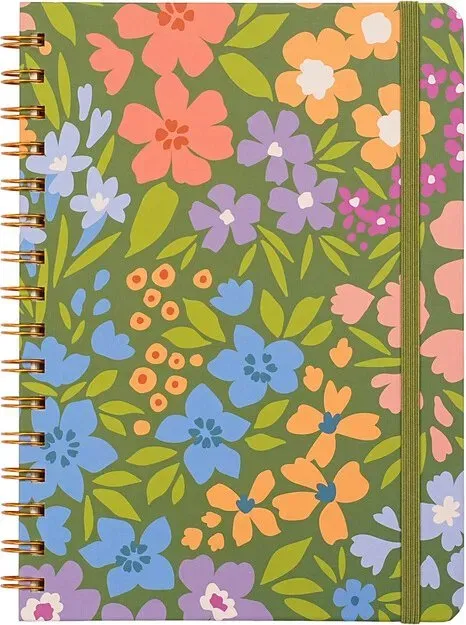 Jubiluu INPROB A5 Hardcover-Notizbuch, Spiral, mit Linien, 96 Blatt (100 g/m2 Offest-Papier), mit Gummiband, klassischer Creme-Farbton, für Schreibübungen, Schule, Büro und Geschenke – Garden Bloom