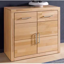 Home Affaire Kommode HOME AFFAIRE "Logo,90cm breit,42 cm tief, Fronten Massivholz,2 Türen,2 Schubladen", beige (kernbuche teilmassiv), B:90cm H:80cm T:42cm, Holz teilmassiv, Sideboards, Kommode, Holz massiv, Holzwerkstoff,2 breite Fächer,Boden versetzbar